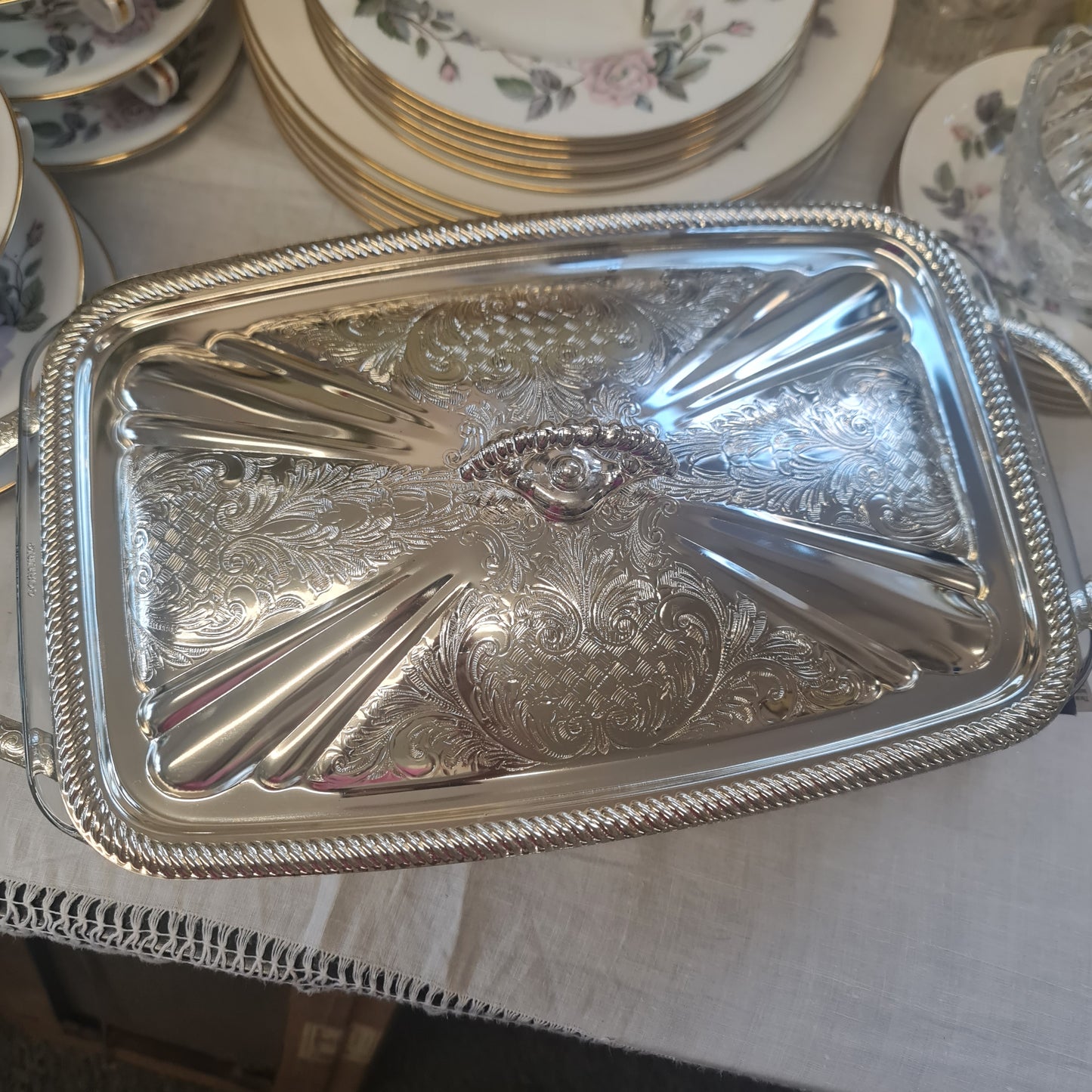 Queen Anne Silver plated Buffet Dish on stand