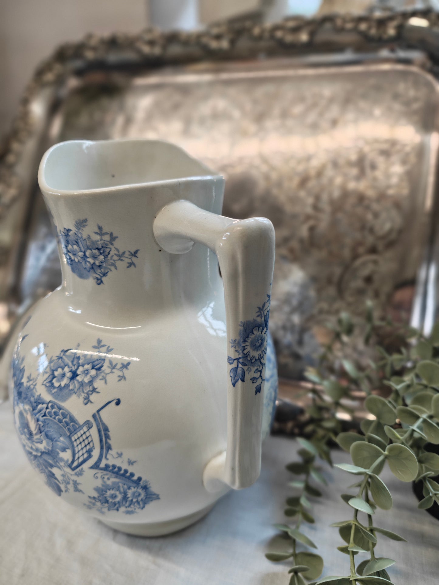 19th french Antique jug with blue transferware