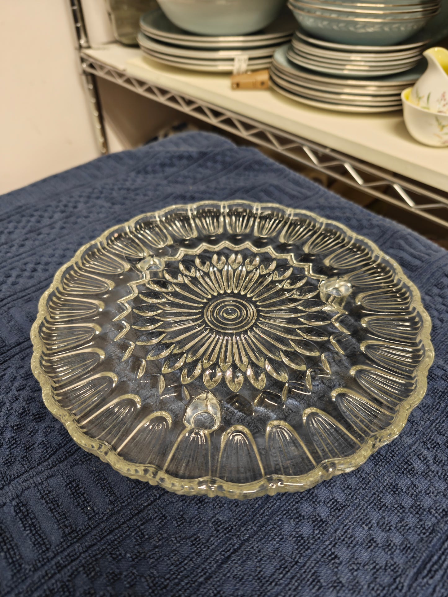 Heavy pressed glass cake stand
