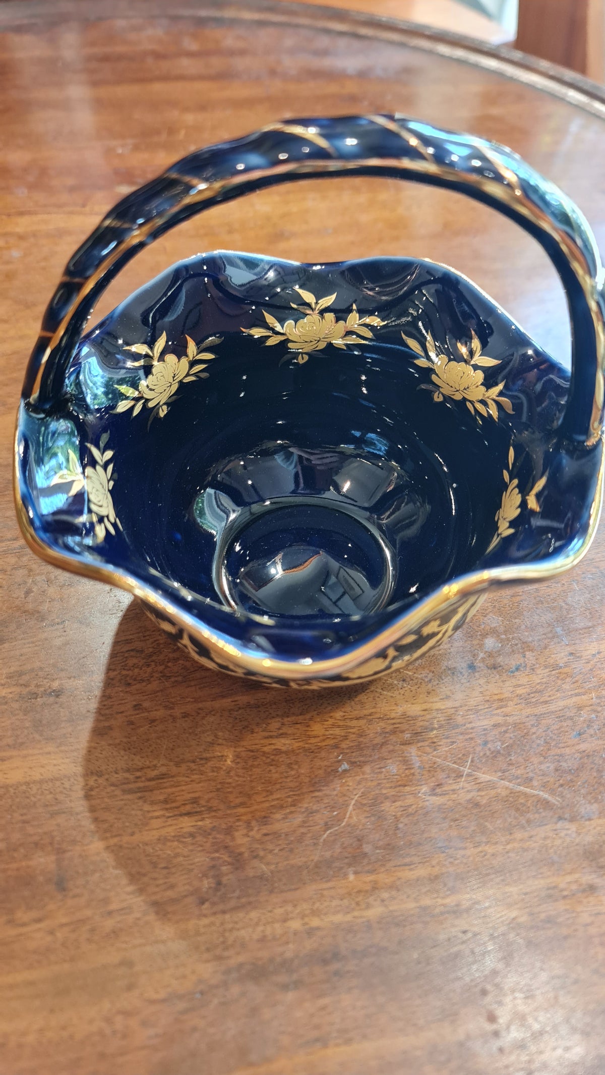 Vintage Lefard blue cobalt Porcelain basket