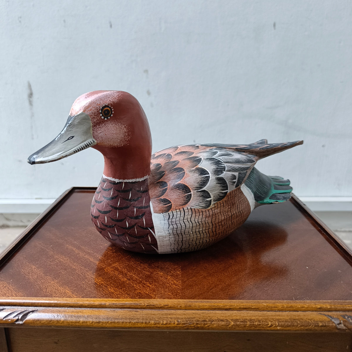 Vintage Hand Carved and Painted Wooden Wigeon Duck Sculpture