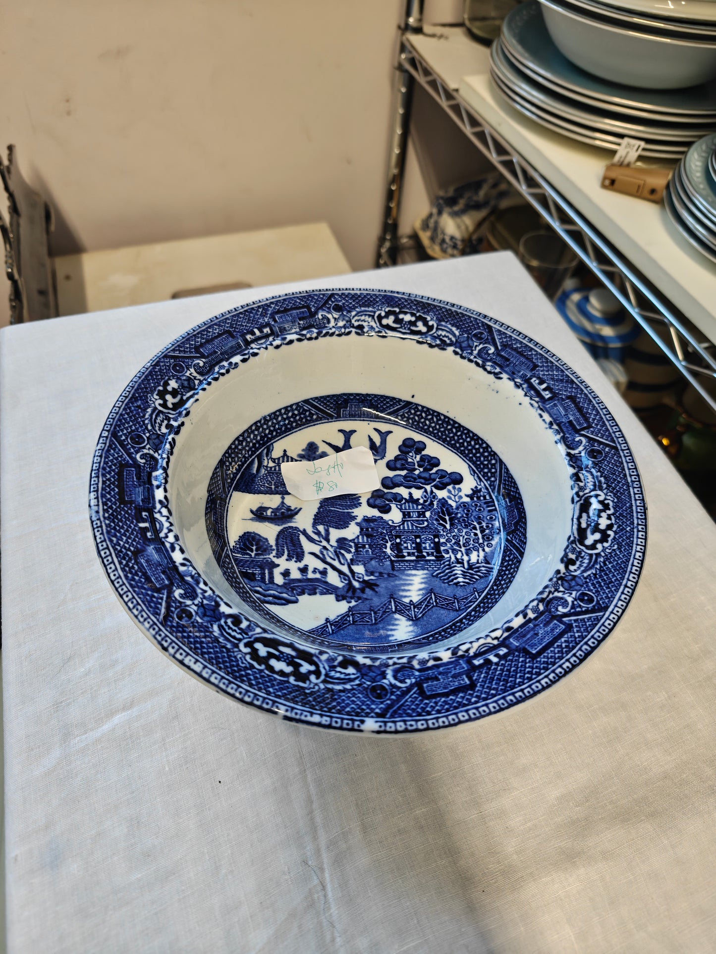 Antique blue willow heavy  big soup bowl