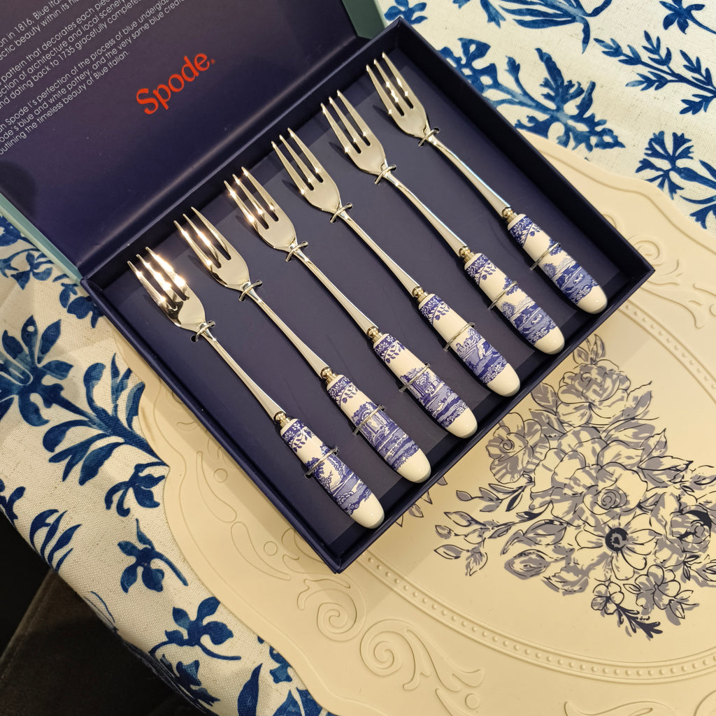 Spode Blue Italian Set of 6 Pastry Forks