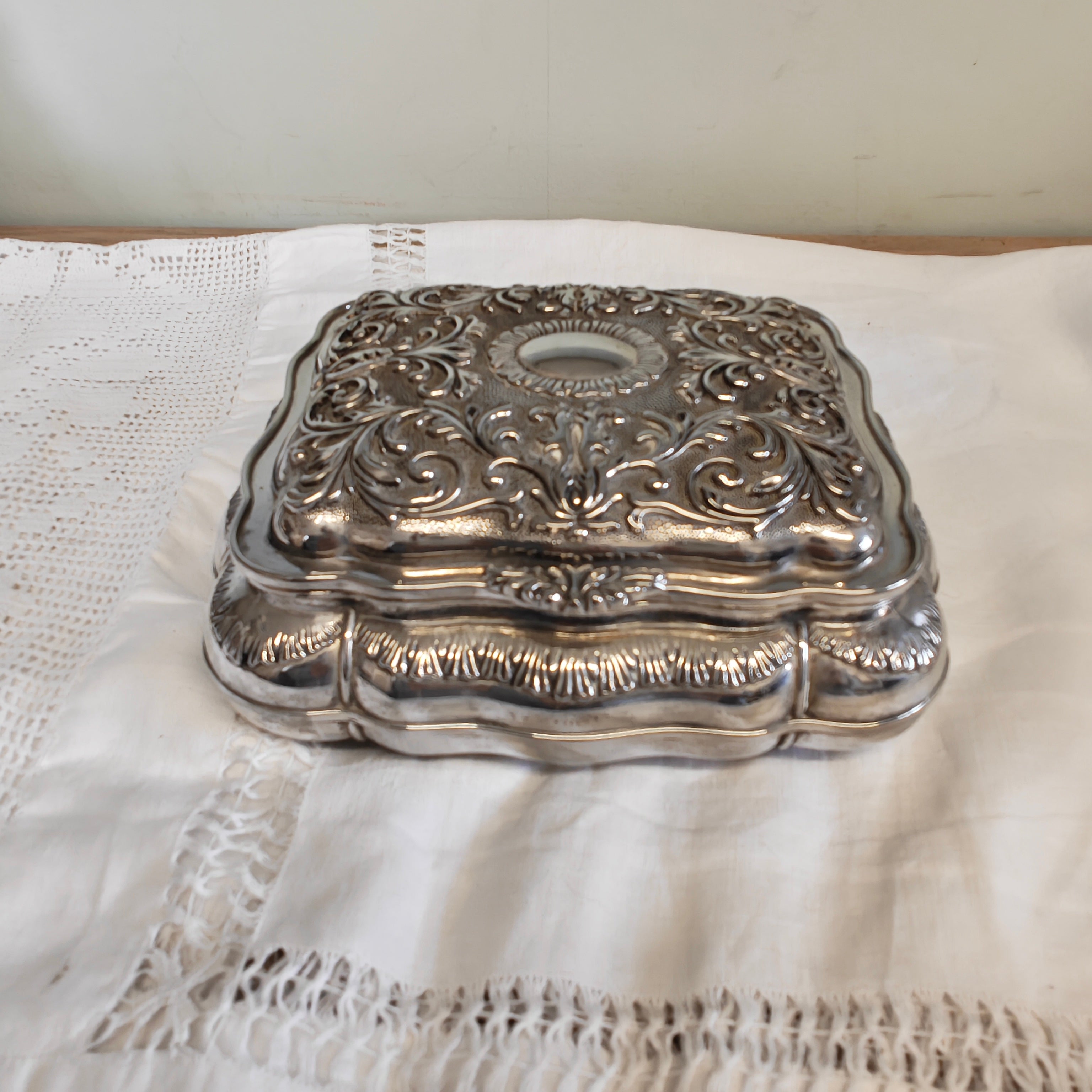 Vintage silver plated jewellery box