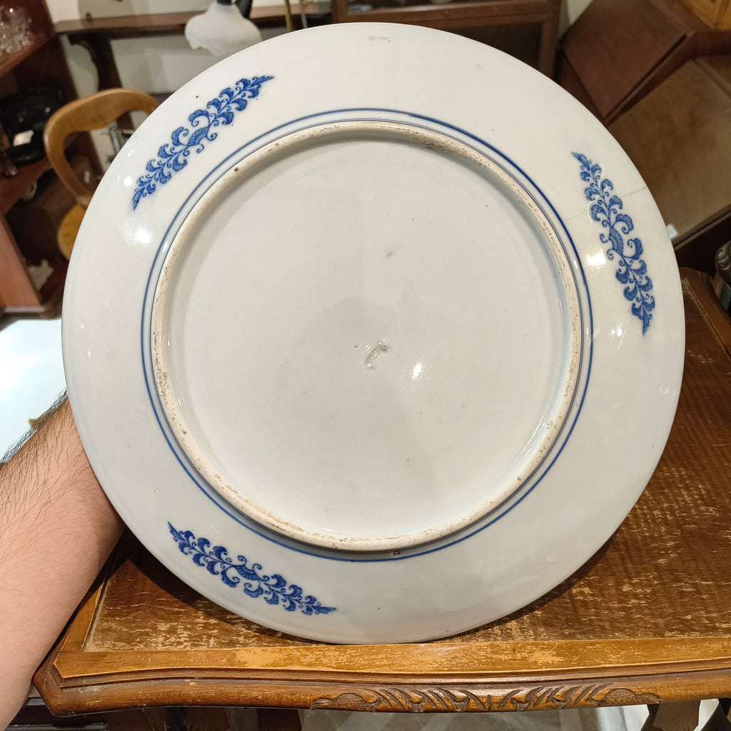 Antique Japanese Meiji Period Blue & White Porcelain Phoenix Charger | Circa 1880