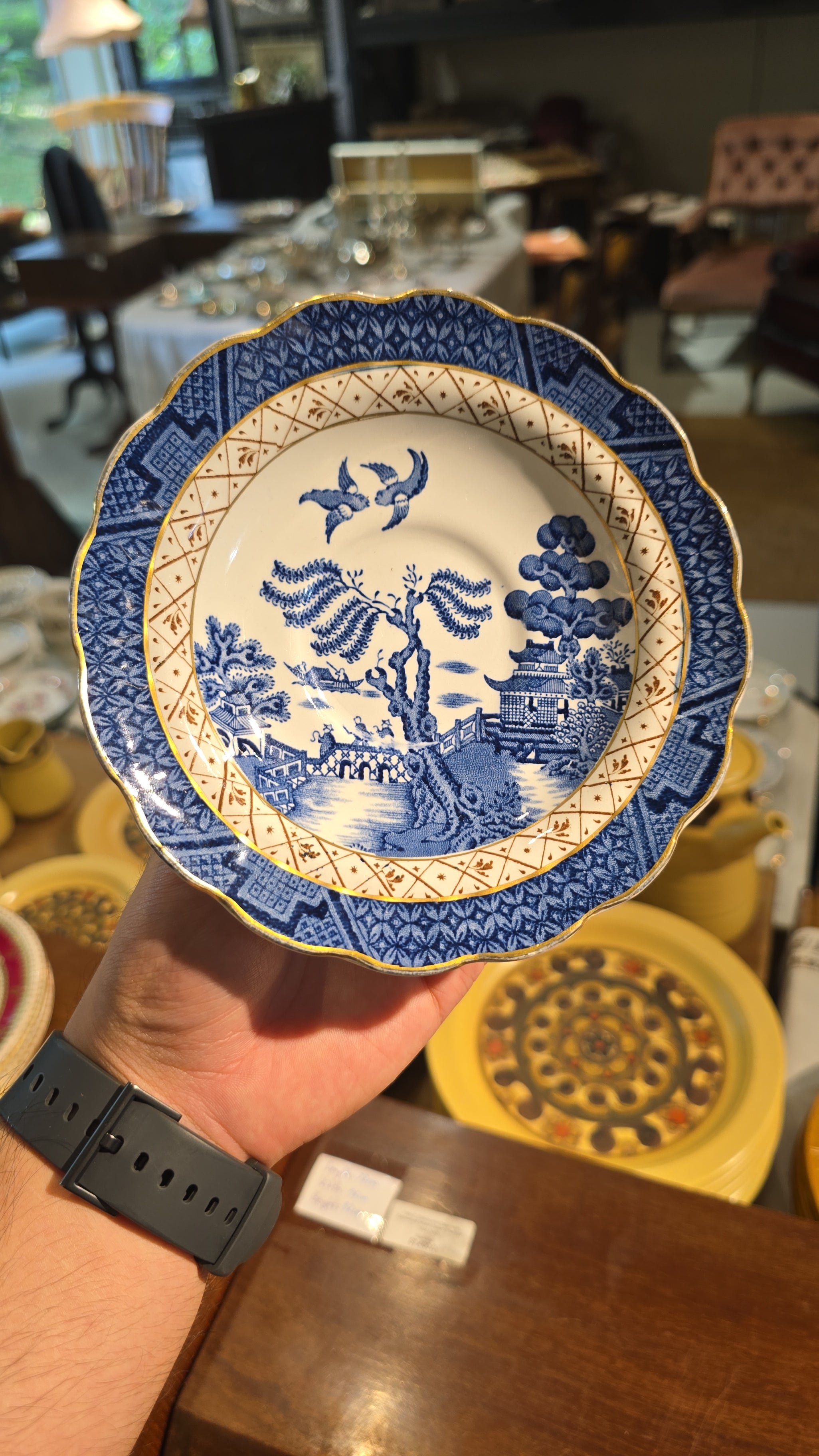 Blue Willow Saucer with Gold Trim