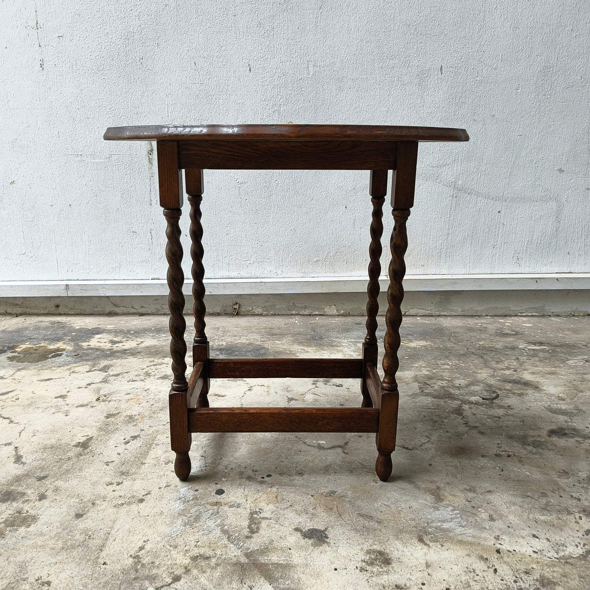 Antique Georgian Dark Oak Side Table with Barley-Twist Supports