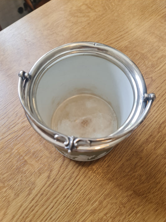 Quality Antique Wedgwood Jasper Ware Biscuit Barrel sage green