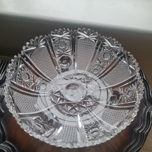 Antique Brilliant Cut Lead Crystal Round Serving Platter w/Hobstar Pattern on foot ( possible waterford)