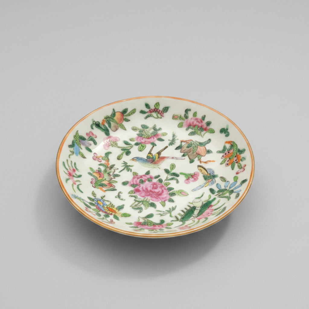 Antique 19th Century Chinese Export Famille Rose Canton Saucer Dish | Birds, Butterflies & Peonies