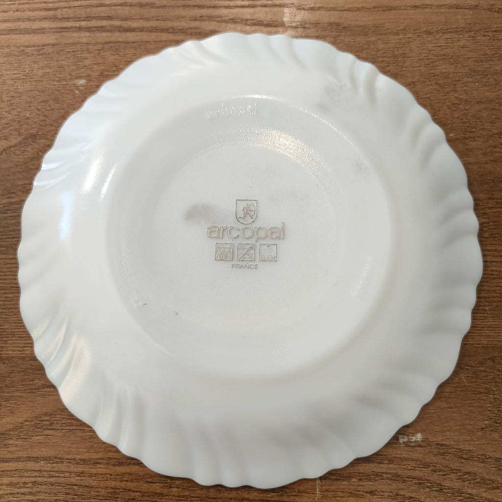 Vintage Arcopal France Rosalie Milk Glass Scalloped Floral Plate