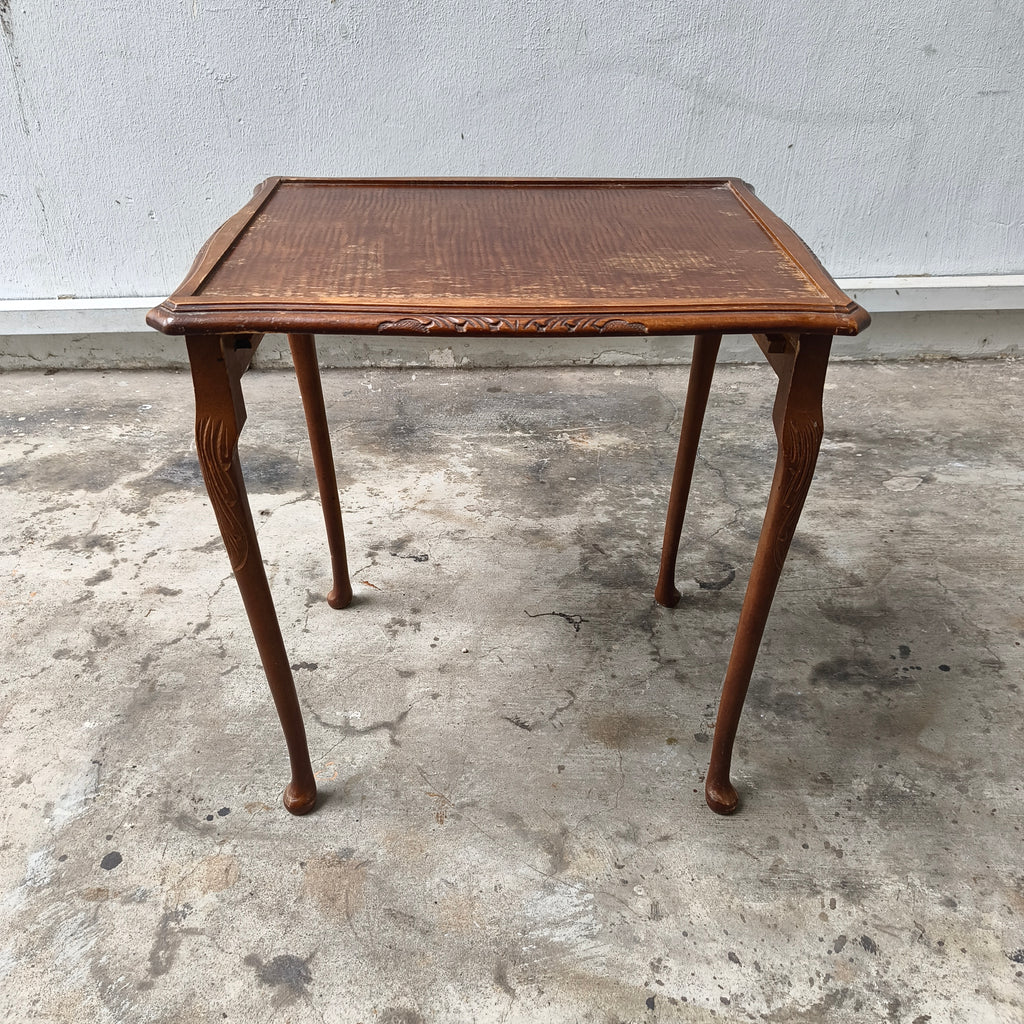 Vintage Queen Anne Revival Hand-Carved Mahogany Nesting Tables