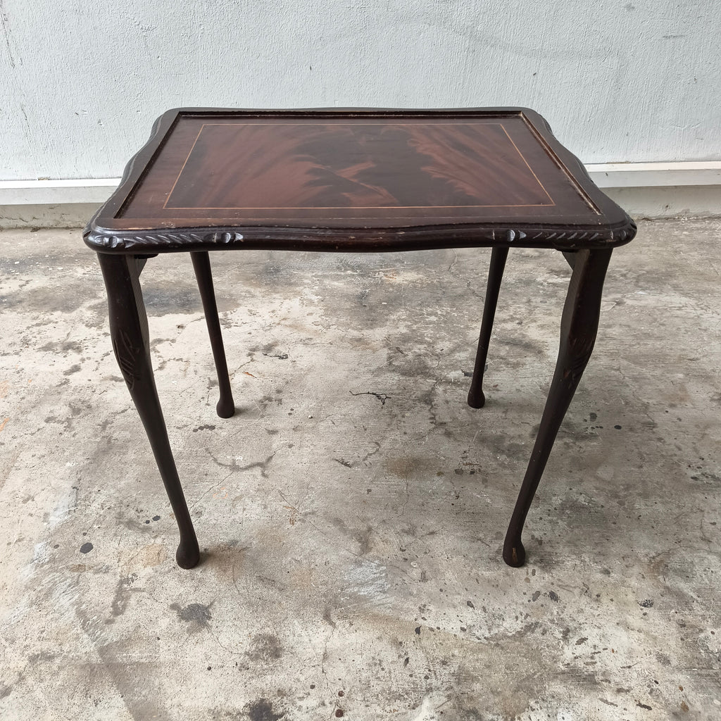 Circa 1910 Edwardian Queen Anne Revival Flame Mahogany Nesting Tables