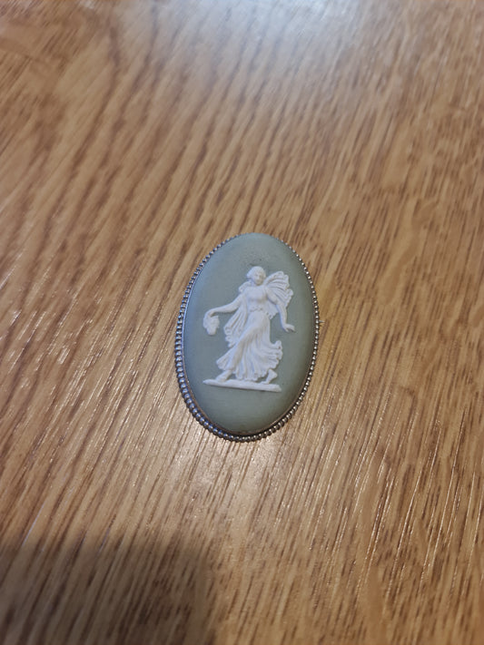 Wedgwood Cameo Dancing Maiden Motif Brooch With Sterling Silver Frame