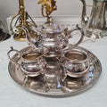 Vintage silver plated teapot , milk jug , sugar bowl and tray