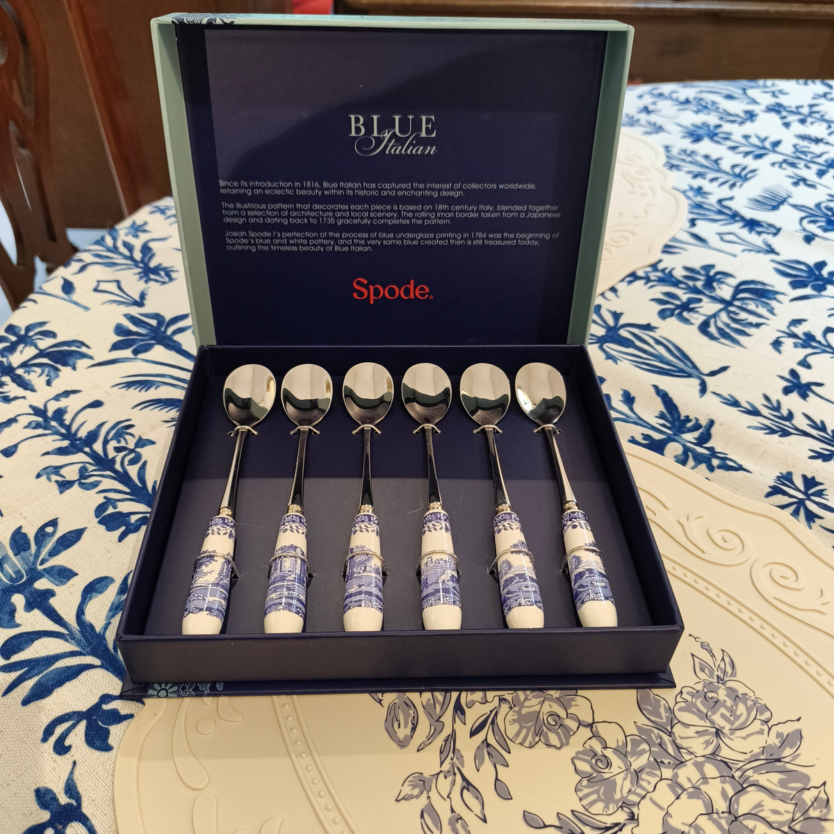 Spode Blue Italian Set of 6 Teaspoons