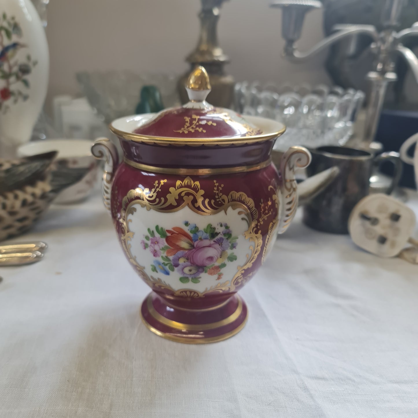 Rare Germany DRESDEN hand painted canister with lid