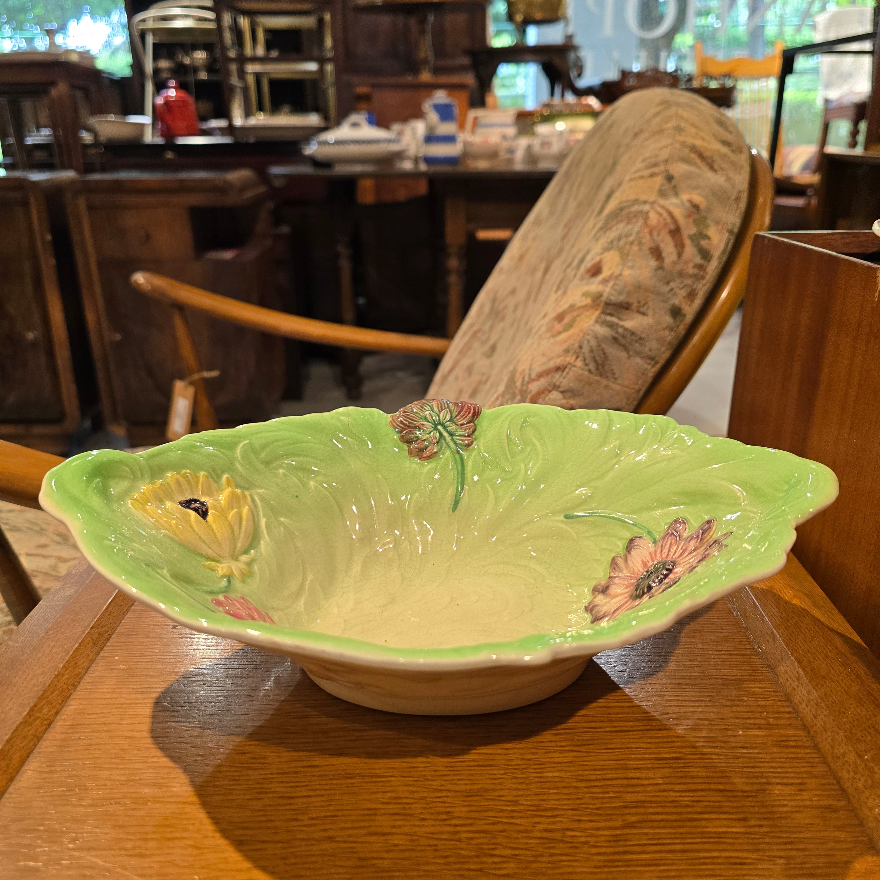 Vintage Majolica Leave shape Serving Bowl 30 cm