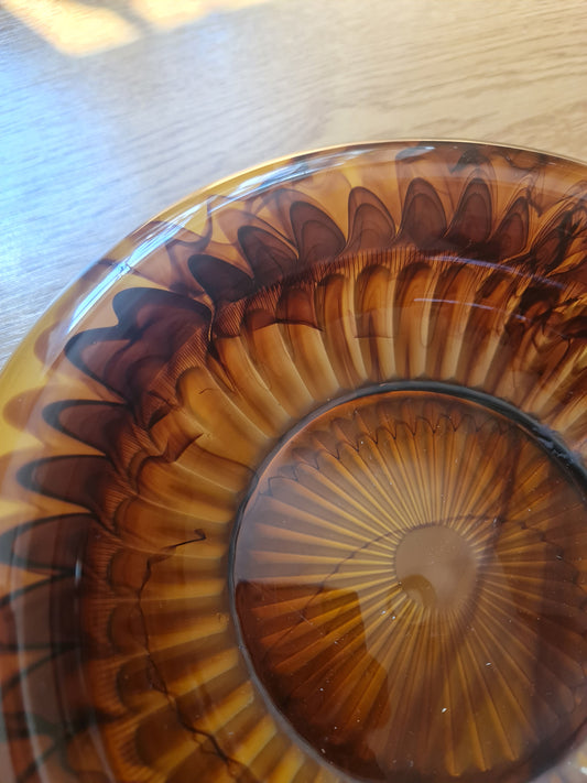 Art Deco George Davidson Large Amber Cloud Glass Bowl Pattern 1910D, Ca 1930