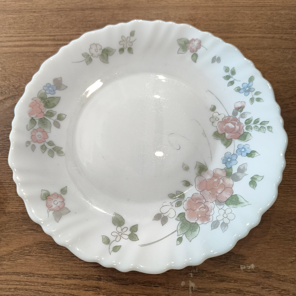 Vintage Arcopal France Rosalie Milk Glass Scalloped Floral Plate