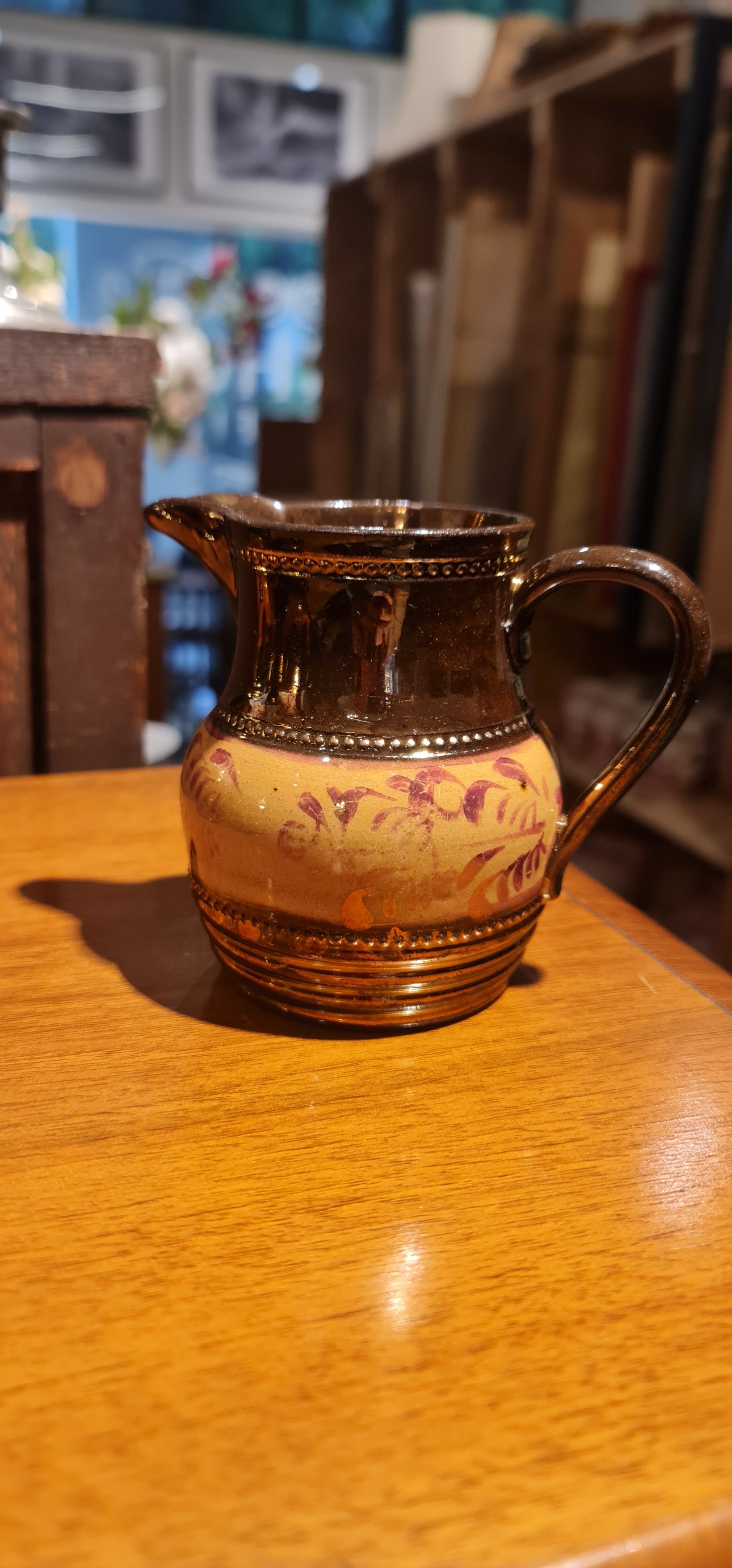 Antique Staffordshire Copper Lustreware handpainted pitcher/jug.