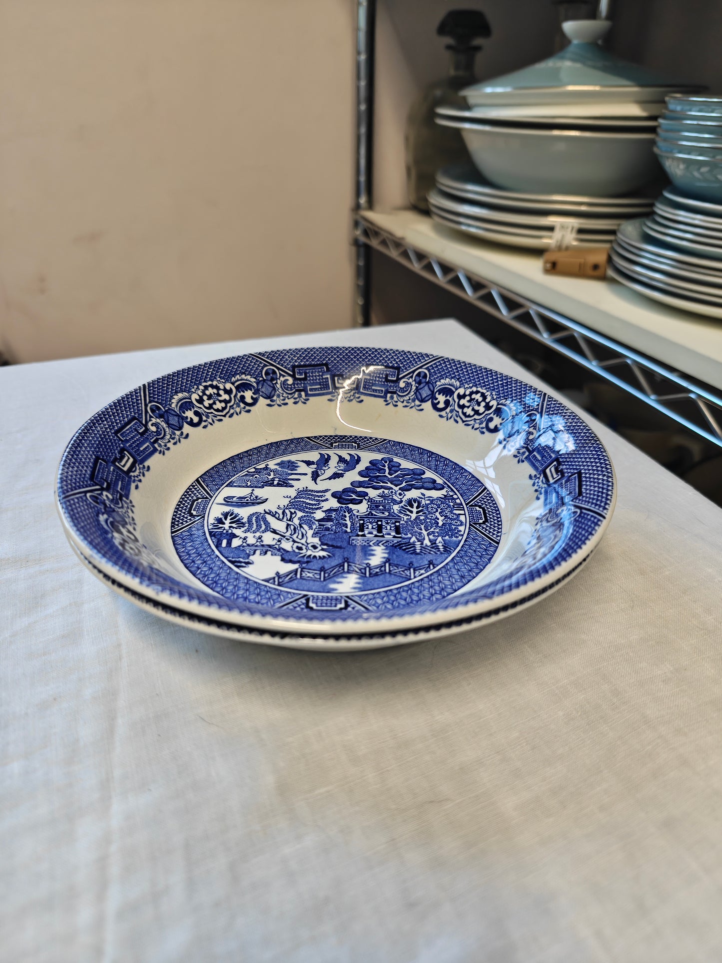 Wood and son blue willow pasta bowl