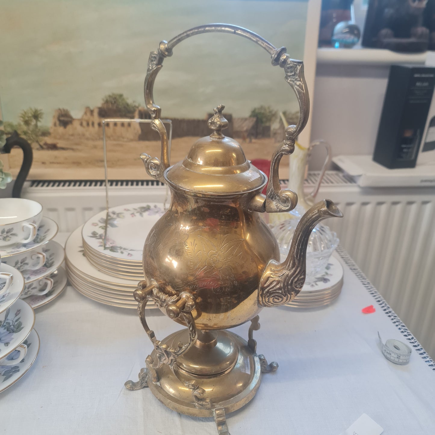Exquisite antique brass teapot on a stand - 1890-1930