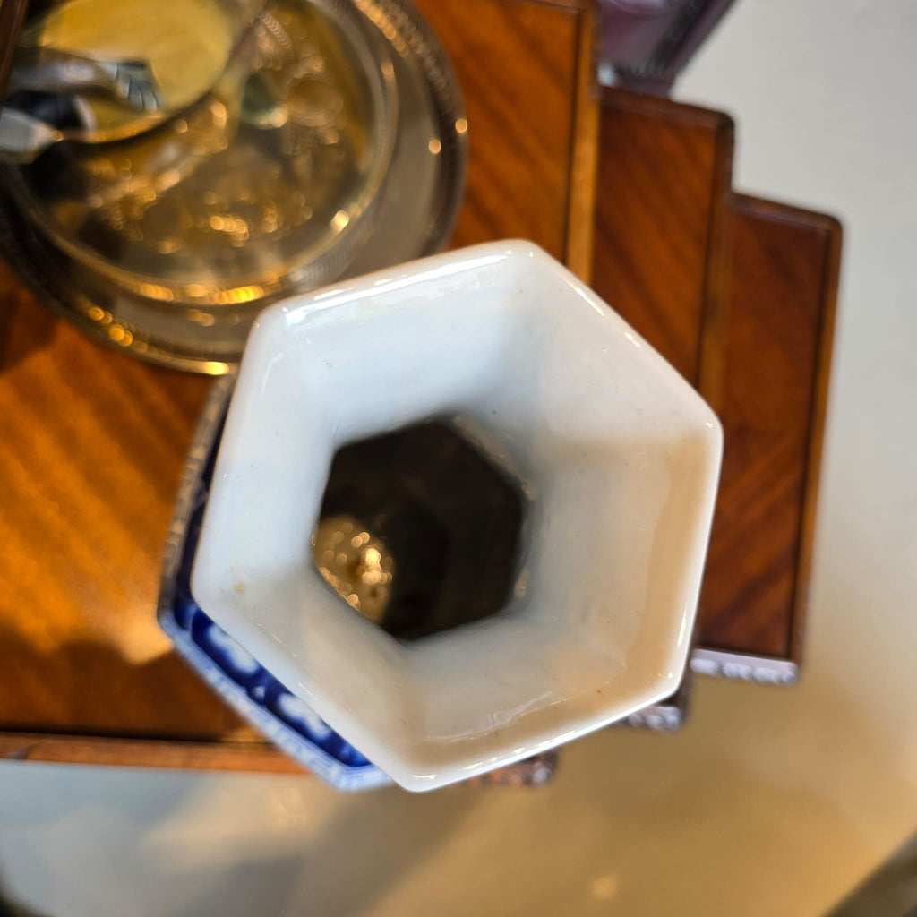 Antique Blue and White Hexagonal Porcelain Vase