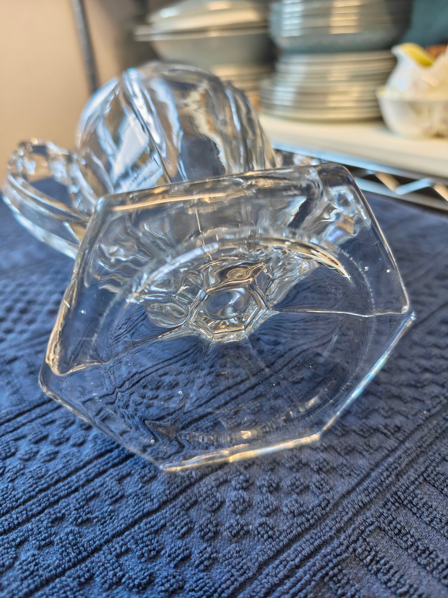 Impressive pressed glass vase was made by the British company George Davidson & Co. in the 1930s