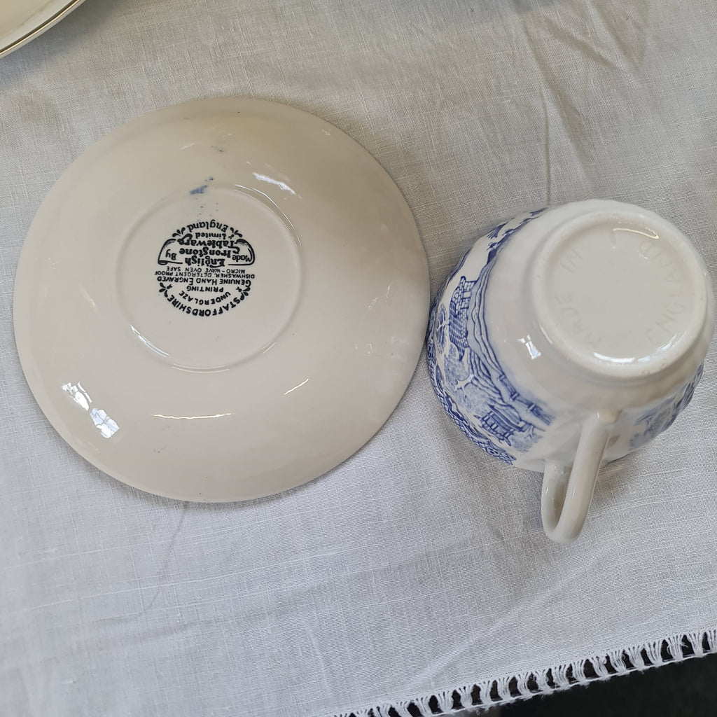 Vintage English Ironstone company blue willow tea set