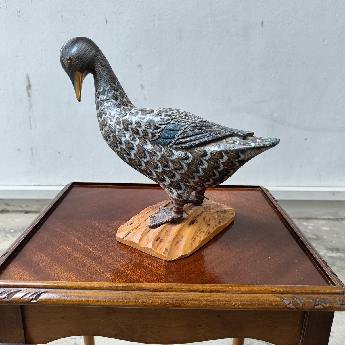 Vintage Hand Carved and Painted Wooden Pheasant Sculpture