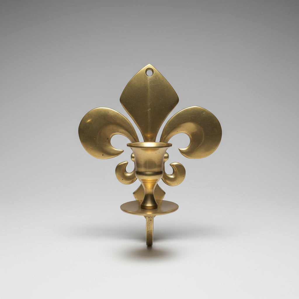 Pair of Antique Brass Fleur-de-Lis Wall Candle Sconces