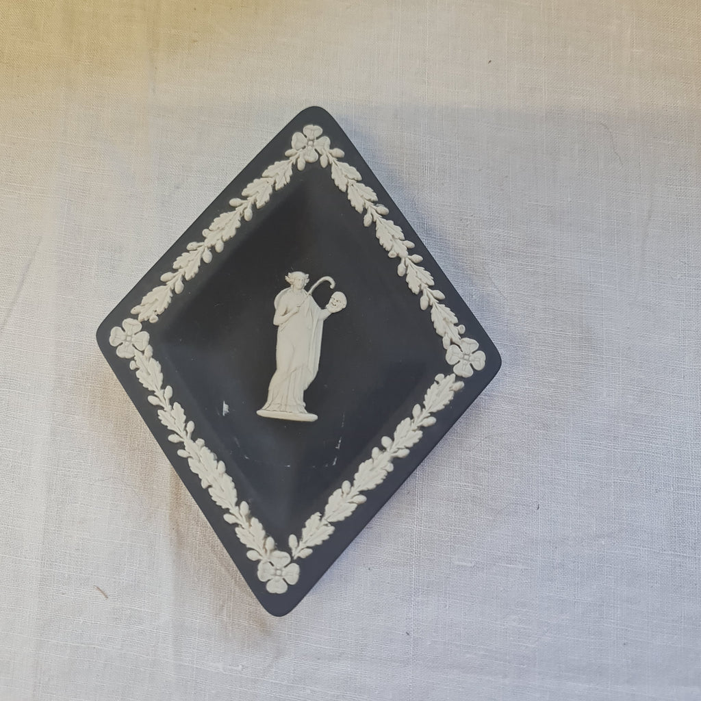 Vintage Wedgwood Black Jasperware Diamond Shape Trinket Dish 5.5 in.