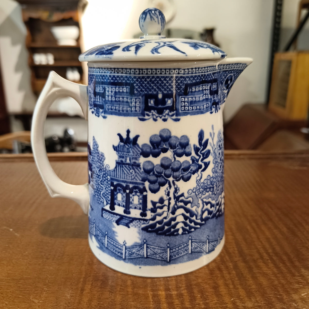 Antique Wedgwood Etruria Blue Willow Coffee Pot - Early 20th Century