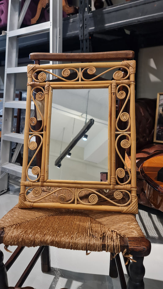 Mid-Century Modern Bamboo & Rattan Bound Rectangular Mirror