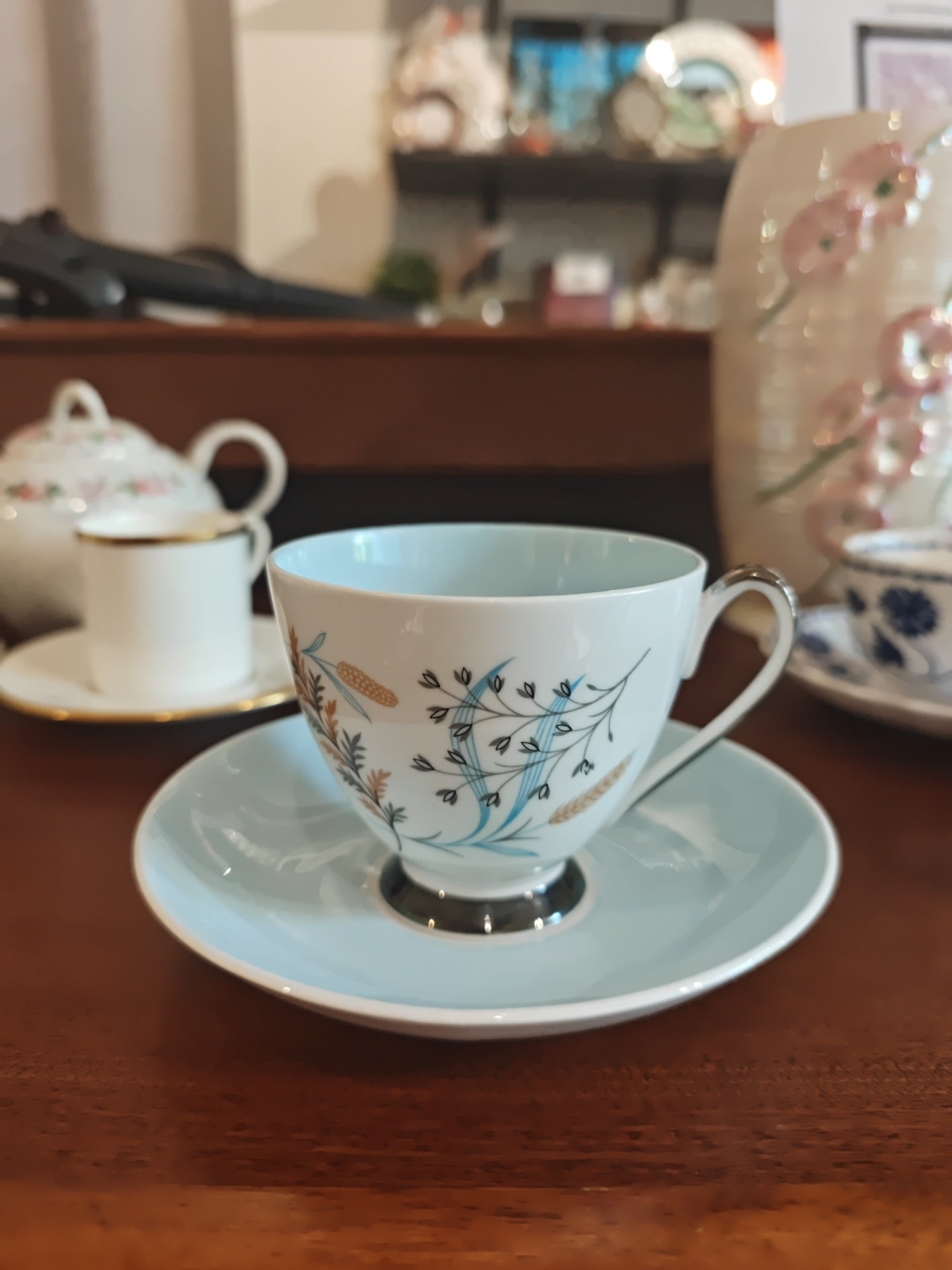 Queen Anne fine bone china tea set blue