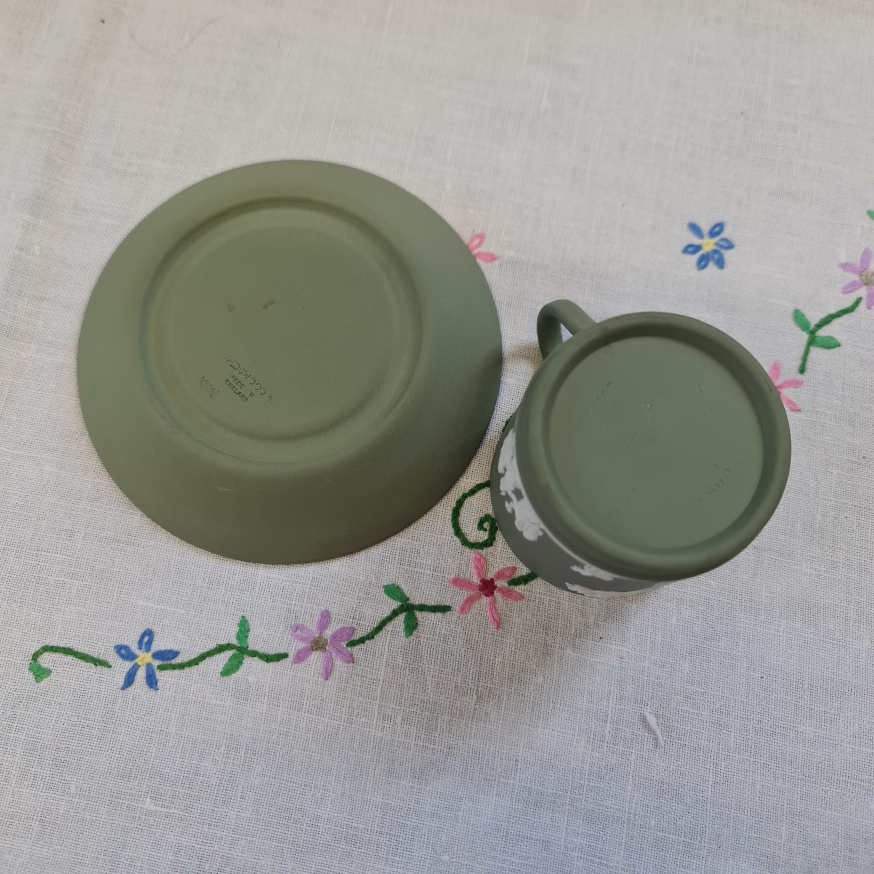 Wedgwood Jasperware sage green coffee set