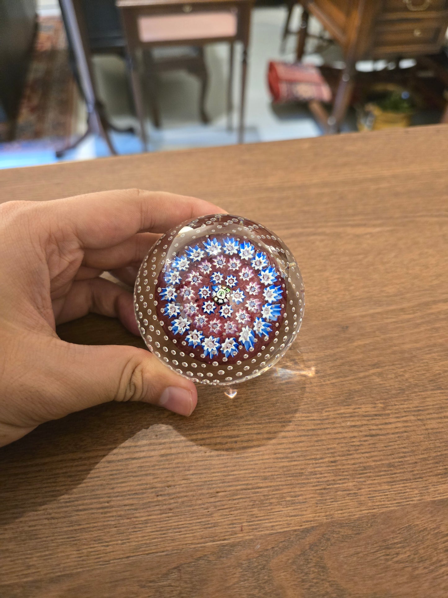 Johnson Deacons Eight Radial Spoke Miller iodine Facet Cut Paper weight- red