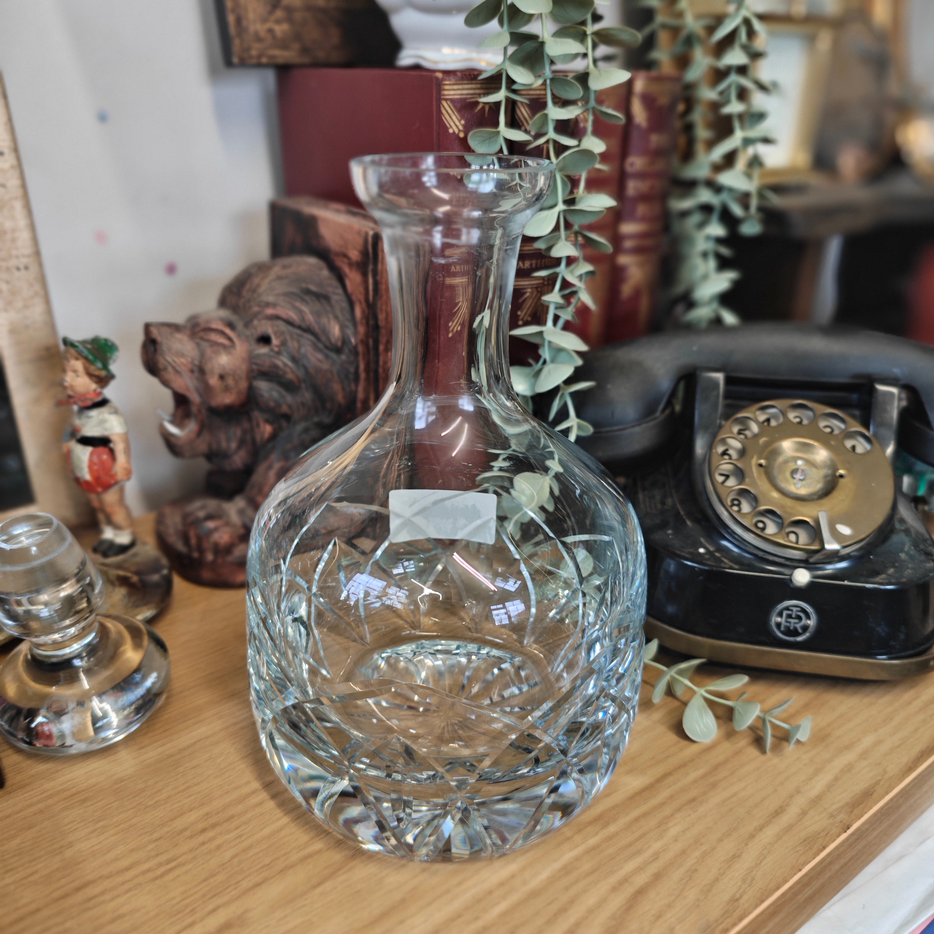 Vintage mouth blown High quality crystal  decanter- h28 x w 14 cm  minor nip inside on rim