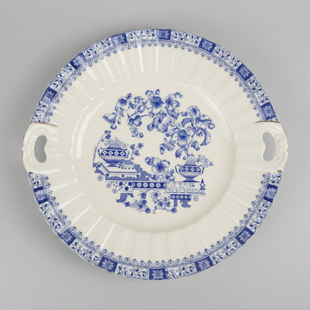 Vintage Seltmann Weiden Bavaria"China Blau"Blue And White Plate-Gold Scalloped Rim(W.Germany)28cm
