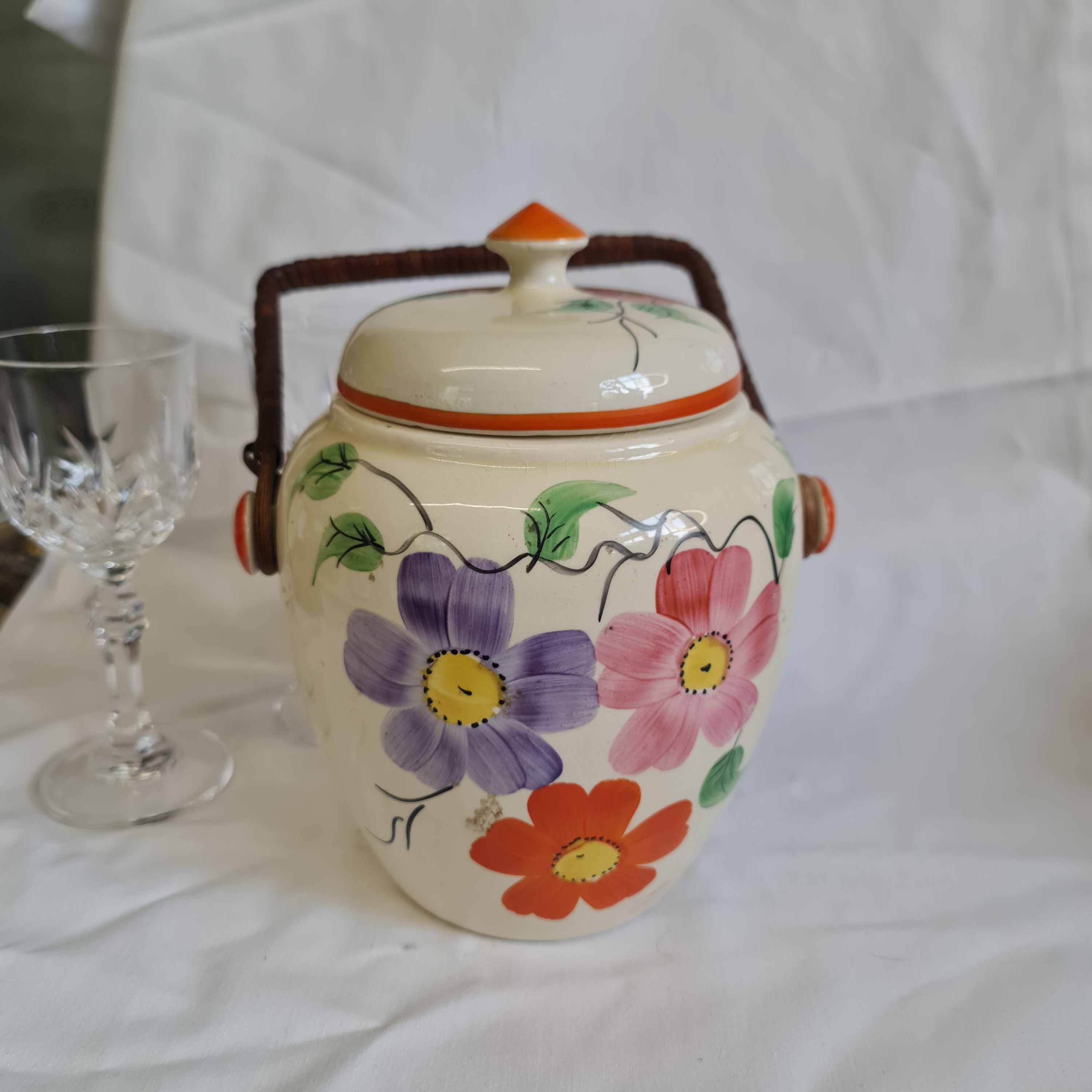 Vintage Authur wood biscuit barrel handpainted