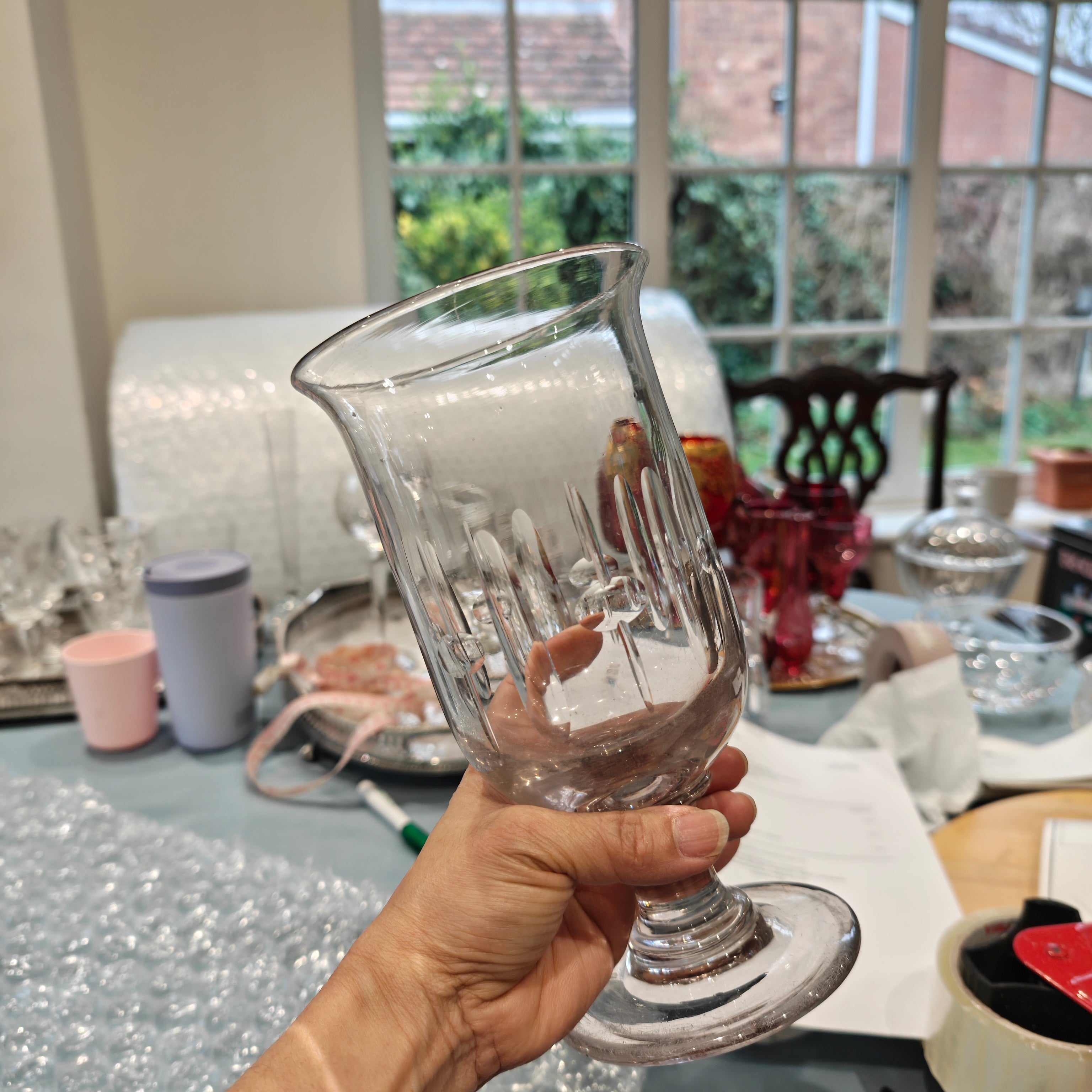 Vintage celery tall glass vase