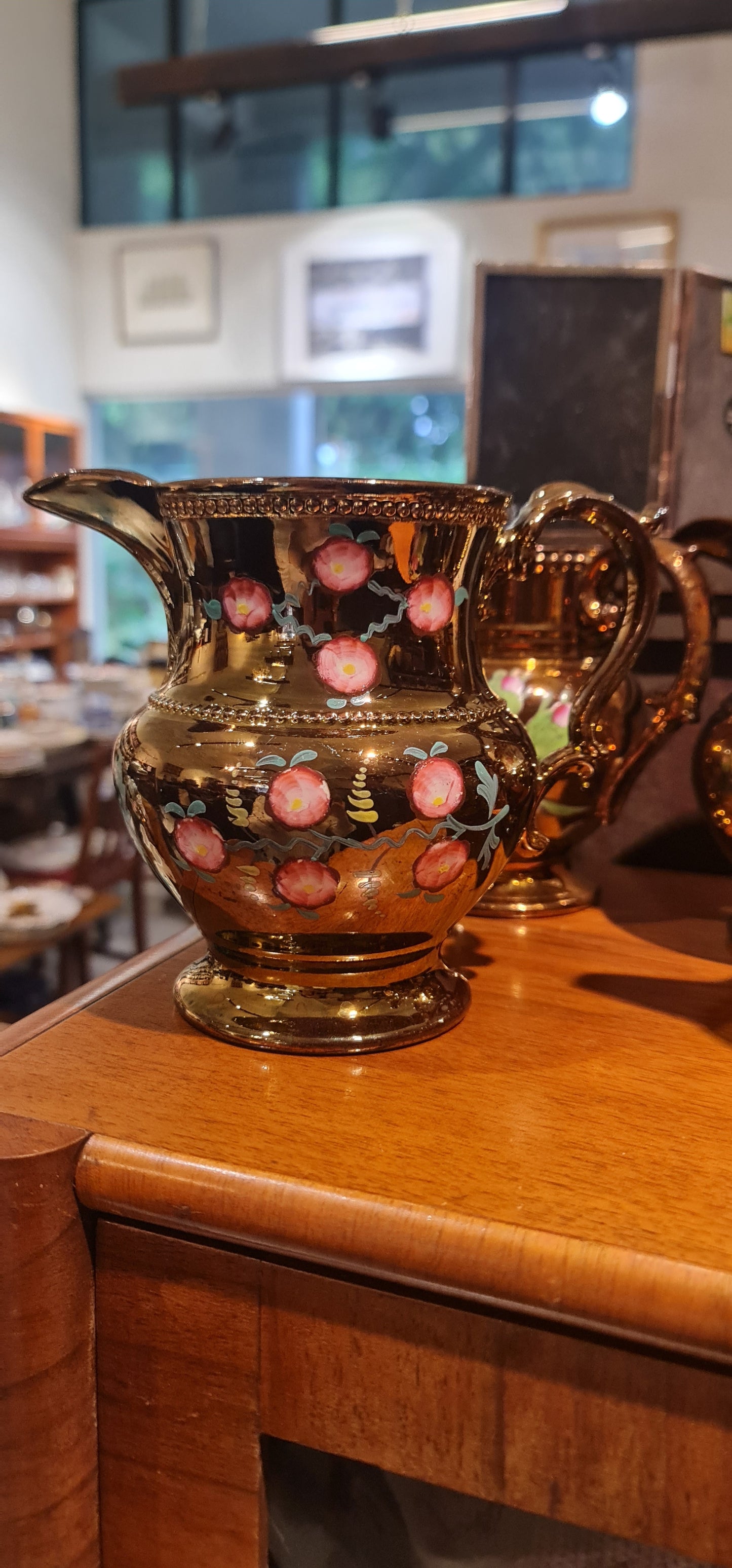 Antique Staffordshire Copper Lustreware handpainted pitcher/jug.