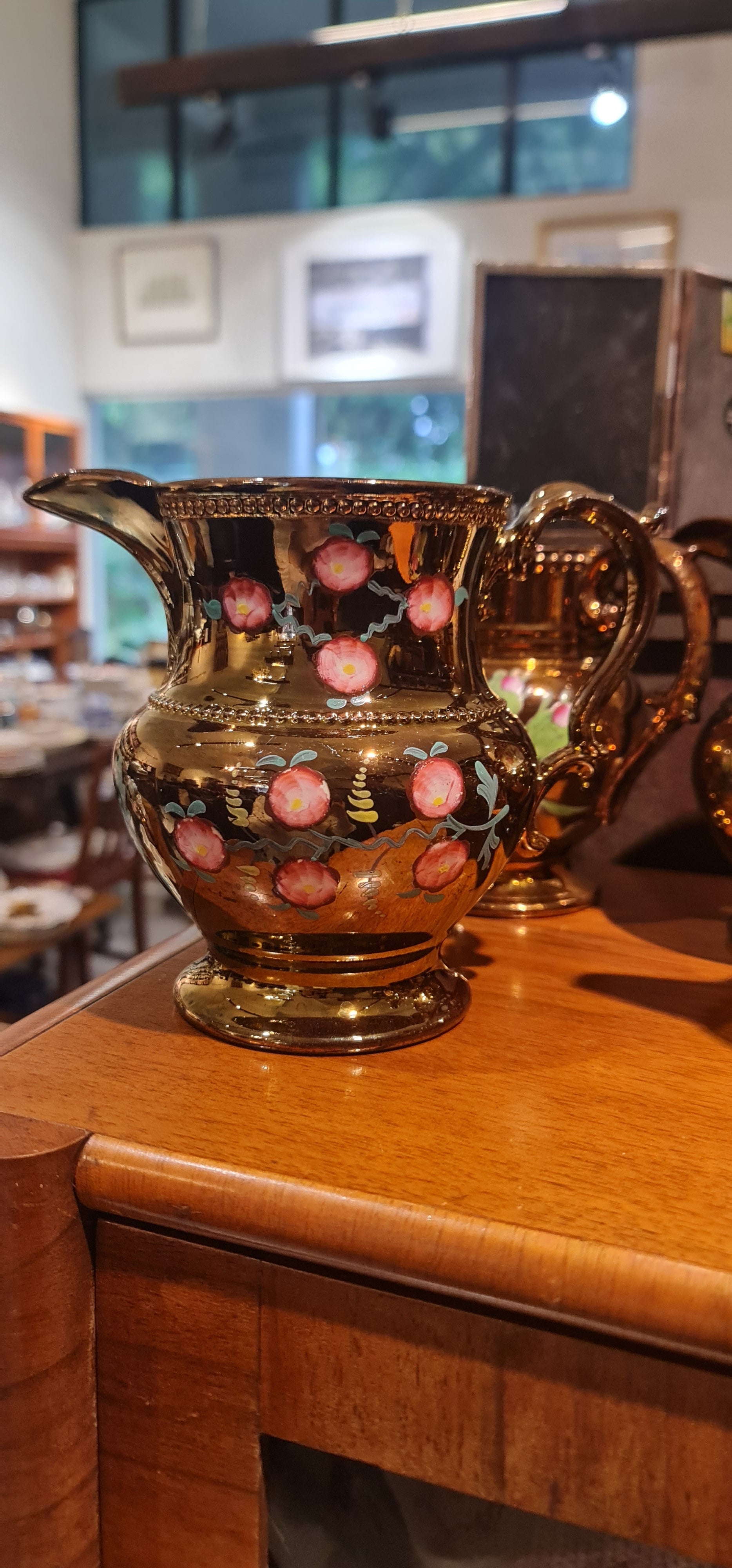 Antique Staffordshire Copper Lustreware handpainted pitcher/jug.