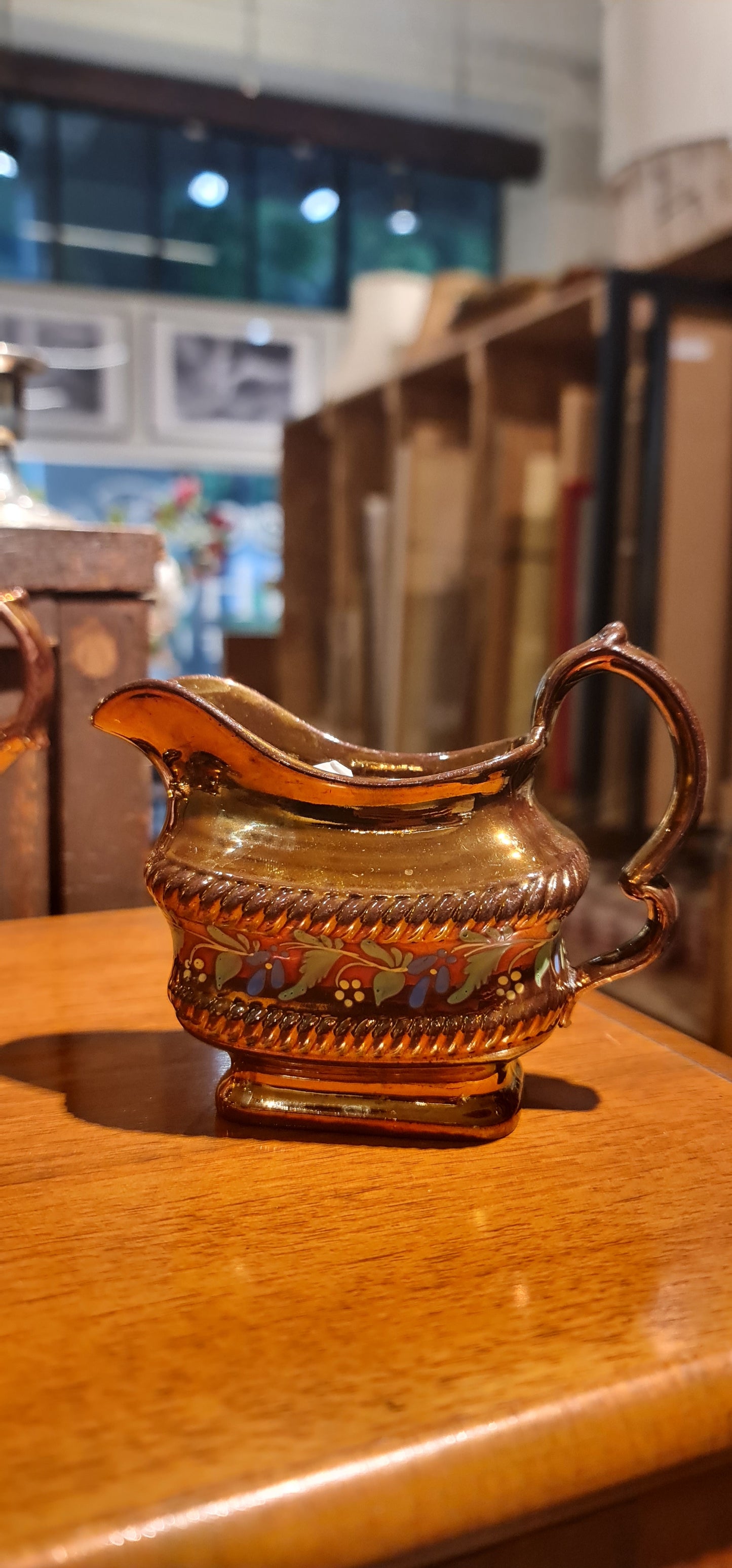 Antique Staffordshire Copper Lustreware handpainted pitcher/jug.