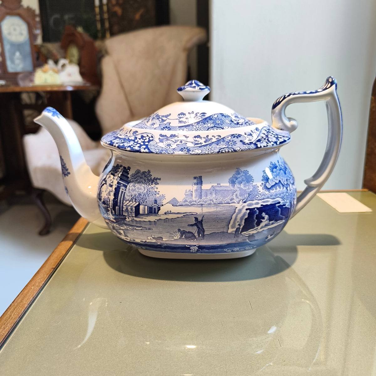 Spode Blue Italian Teapot – Made in England, Italian Pattern (c.1816)