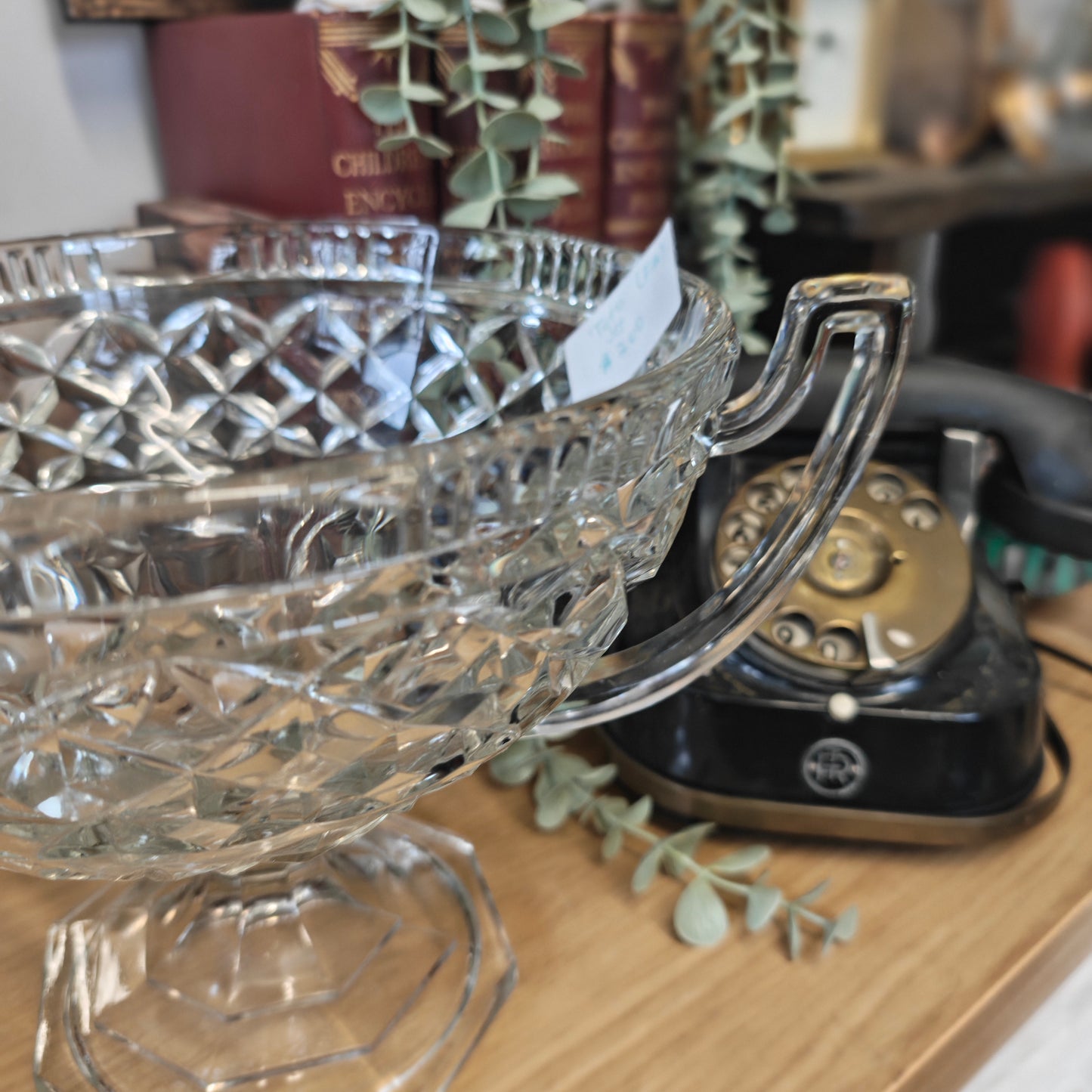 Vintage Pressed Glass Compote or Punch Bowl with a Trophy - 30 x 19 cm