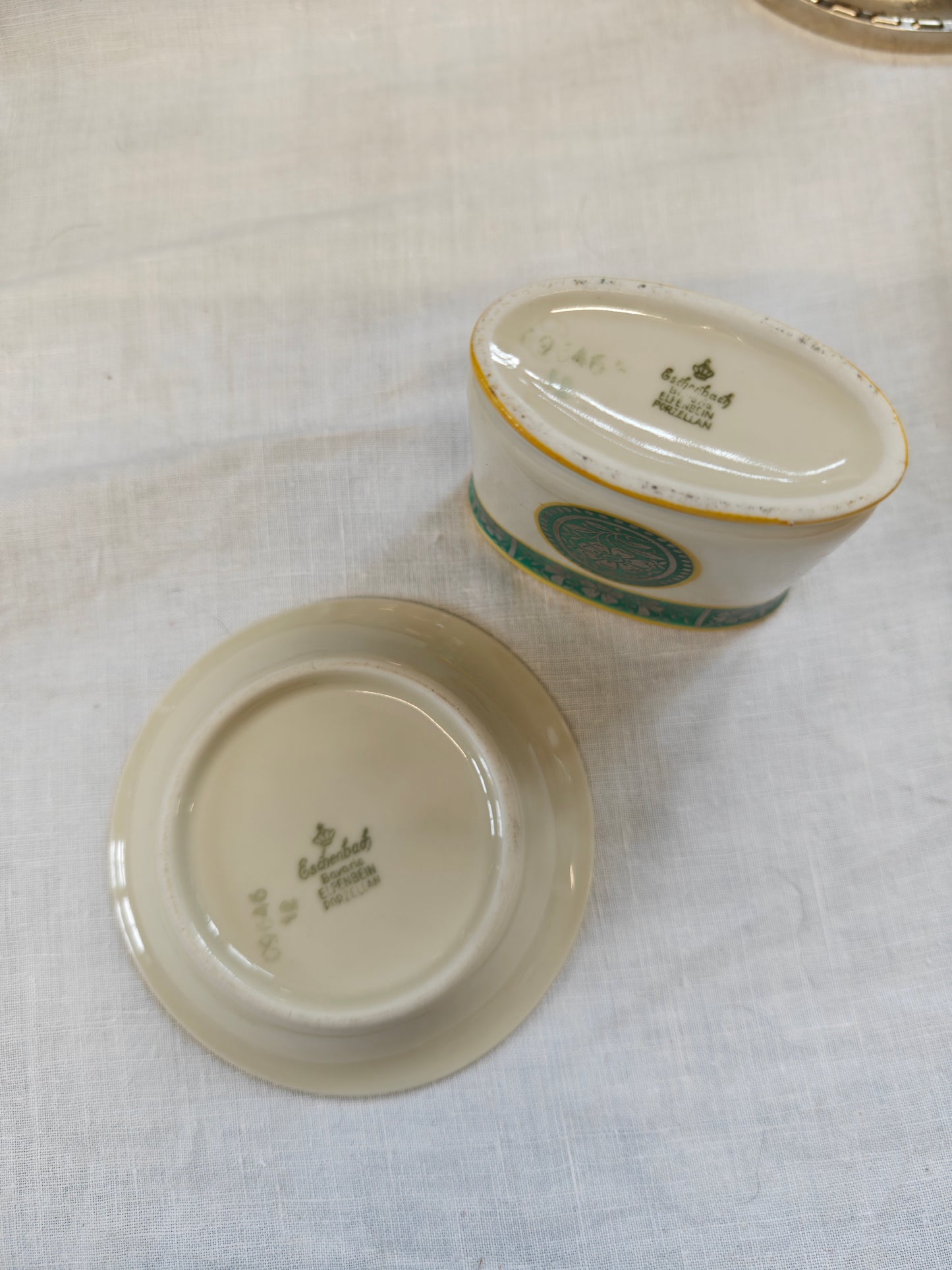 A pair of vintage Eschenbach Bavaria Germany trinket dish and canister