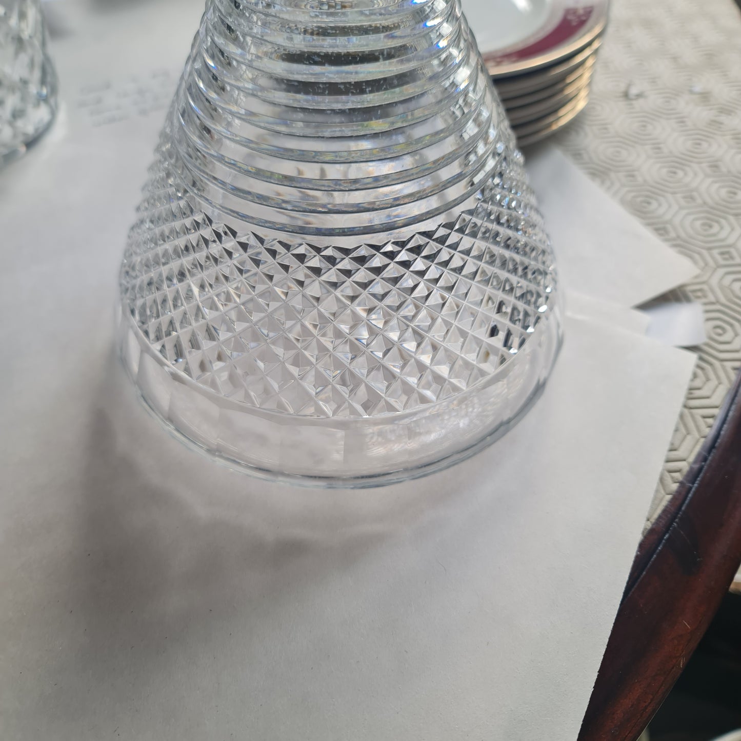 19th century ships decanters and stoppers
the ribbed necks above hobnail cut bands, 23cm high