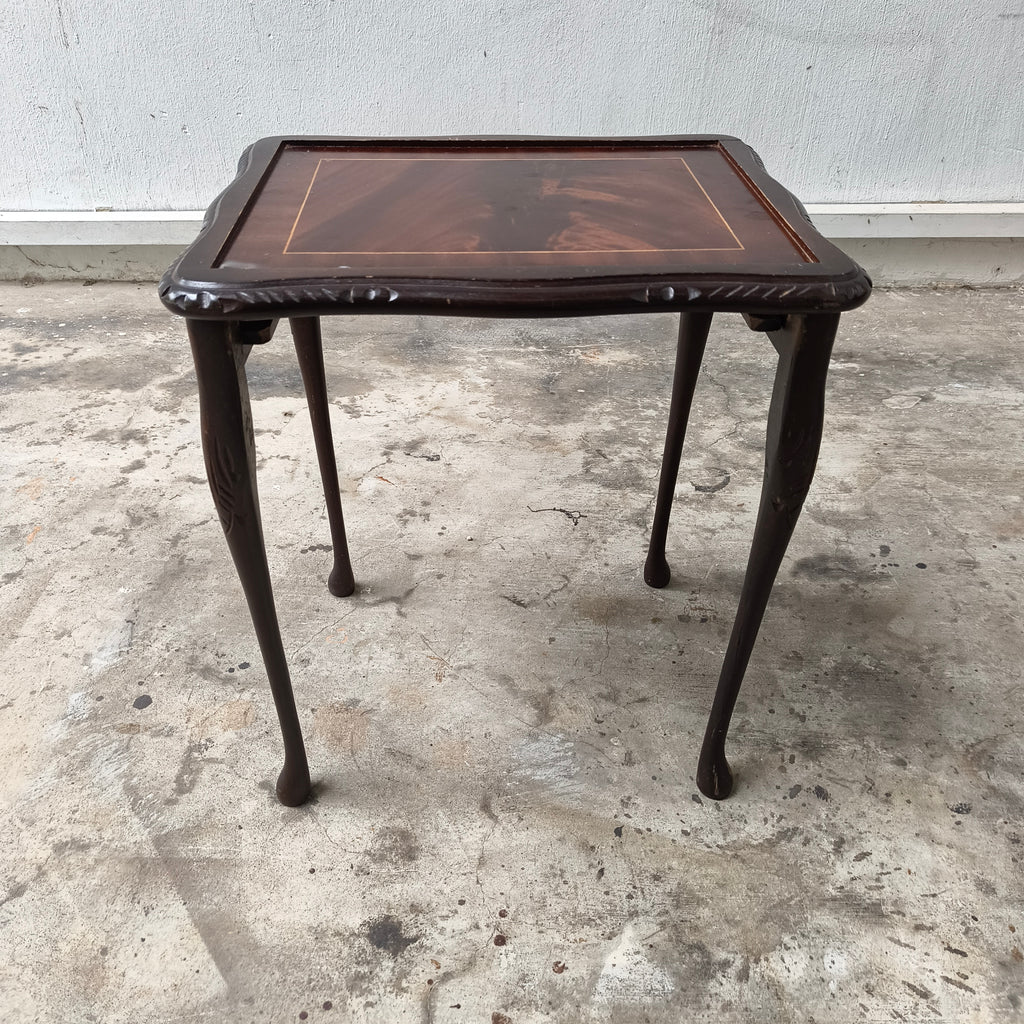 Circa 1910 Edwardian Queen Anne Revival Flame Mahogany Nesting Tables